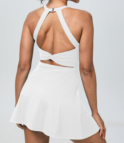 New Nude Feel Halter Beauty Back Exercise Dress Fake Two-piece Anti-exposure