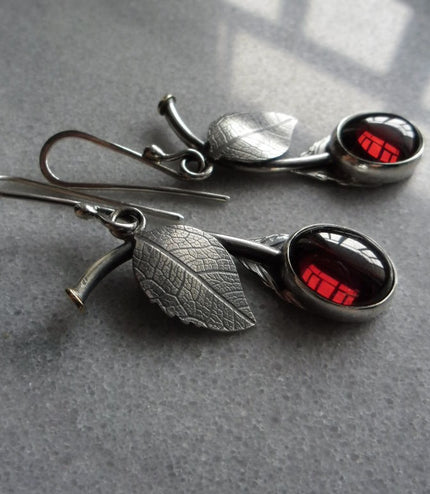 Pomegranate Red Cubic Zirconia Cherry-shaped Earrings