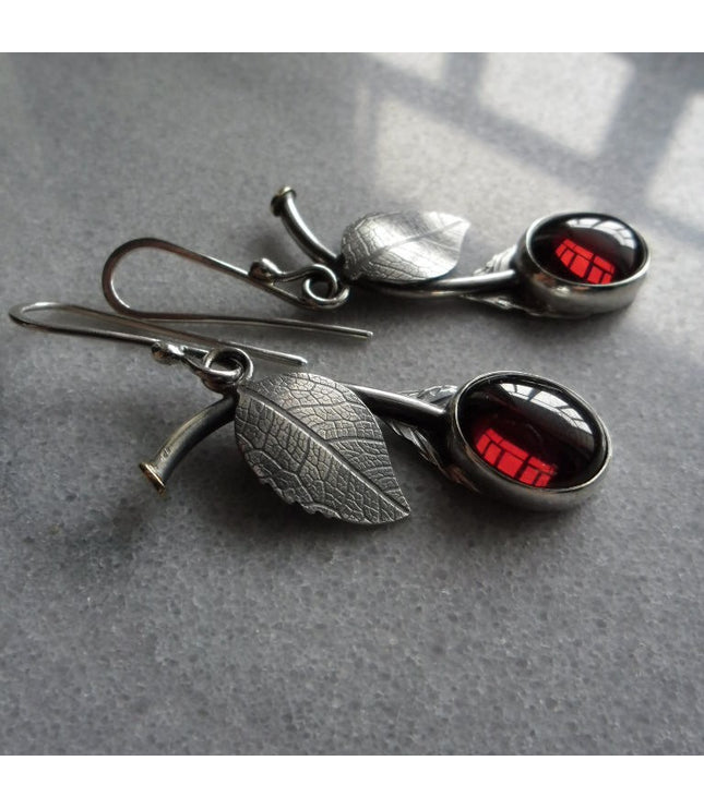 Pomegranate Red Cubic Zirconia Cherry-shaped Earrings