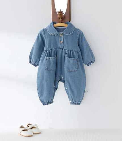 Cute Lapel Denim Rompers Jumpsuit