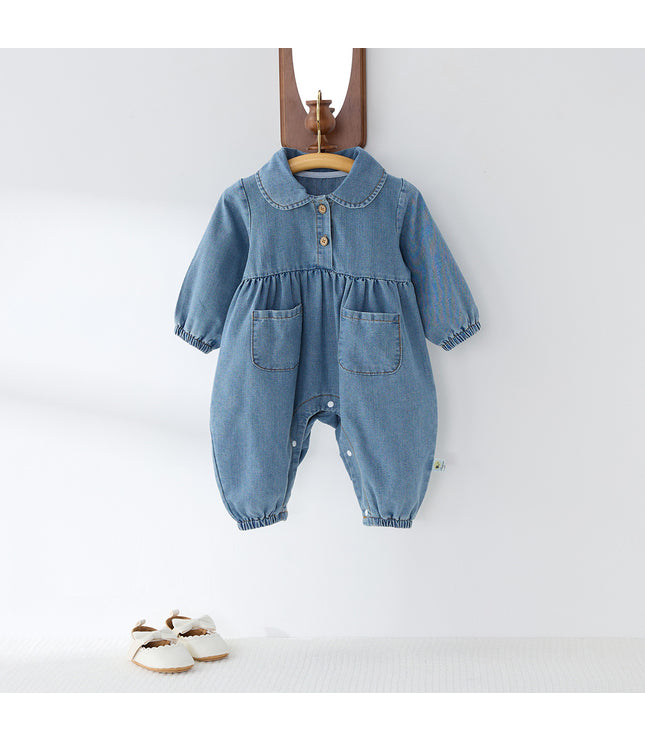 Cute Lapel Denim Rompers Jumpsuit