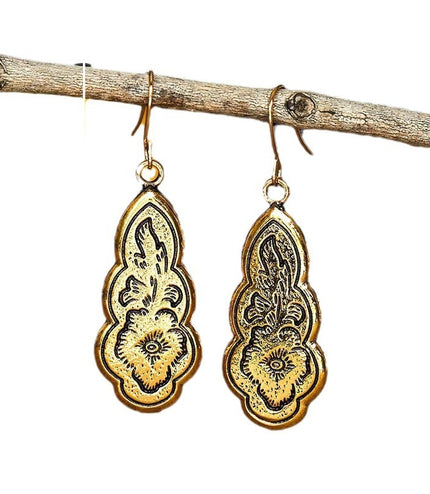 Carved Flower Pendant Earrings For Women