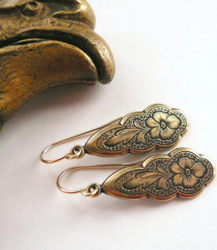 Carved Flower Pendant Earrings For Women