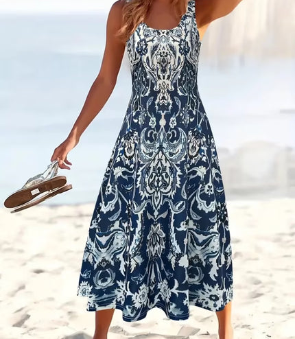 Fashionable Loose Comfortable Long Dress Round Neck Ladies