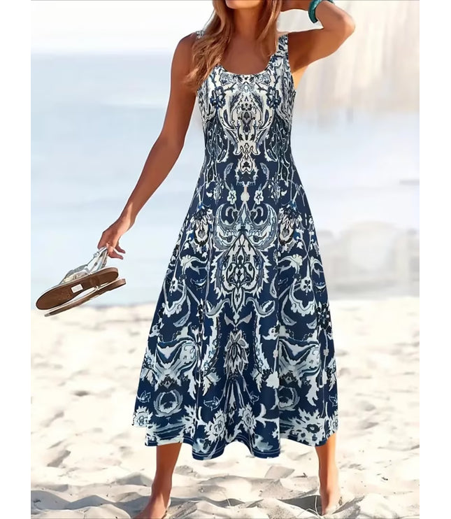 Fashionable Loose Comfortable Long Dress Round Neck Ladies