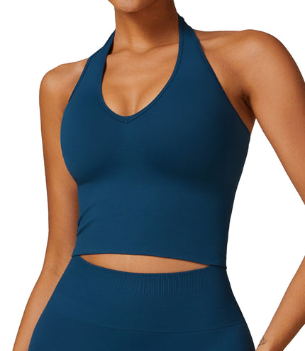 Women's Halter Cropped Top Beauty Back Yoga Bra Seamless Fitness Sports Vest