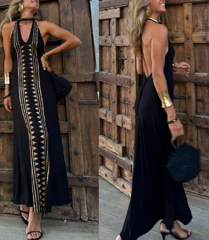 European And American Sleeveless Sling Neck Backless Dress Women
