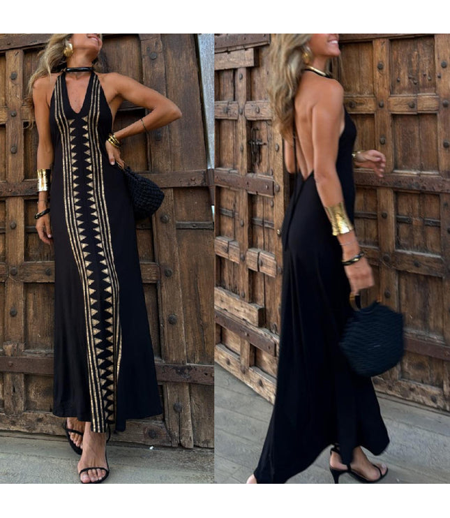 European And American Sleeveless Sling Neck Backless Dress Women