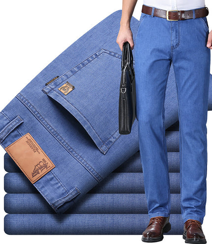 Thin Summer Cotton Elastic Ice Silk Quality Mid-high Waist Jeans