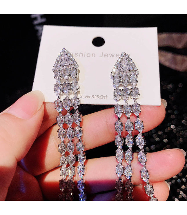 High-grade Sterling Silver Needle Light Luxury Tassel Earrings
