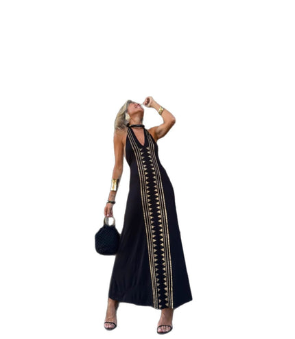 European And American Sleeveless Sling Neck Backless Dress Women