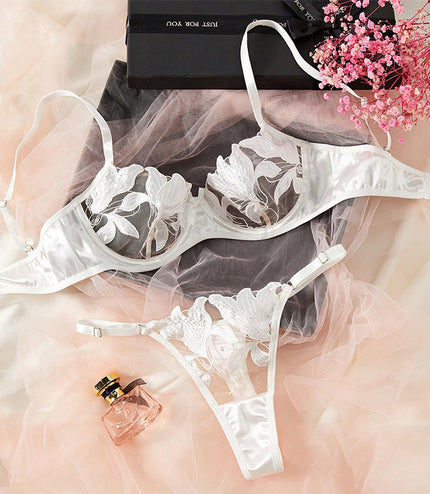 Lace Embroidery Mesh See-through Sexy Lingerie Set