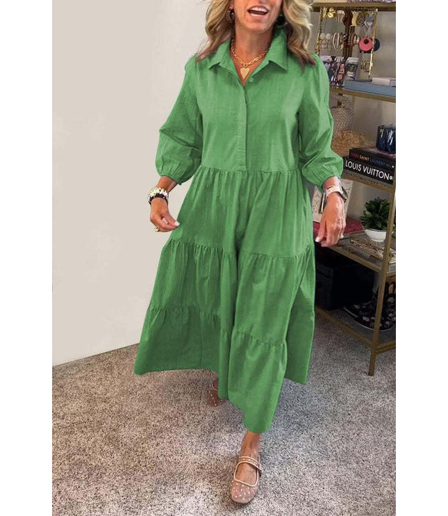 European And American Autumn And Winter Women's Casual Polo Collar Shirt Dress