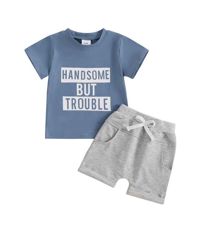 Boy Letter Print Short-sleeve Suit