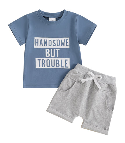 Boy Letter Print Short-sleeve Suit
