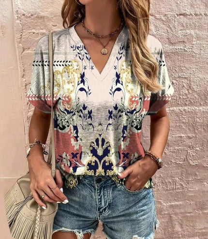 Casual Short Sleeve Pattern Print Loose Fashion Comfortable T-shirt