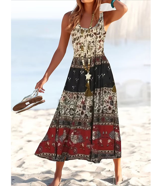 Fashionable Loose Comfortable Long Dress Round Neck Ladies