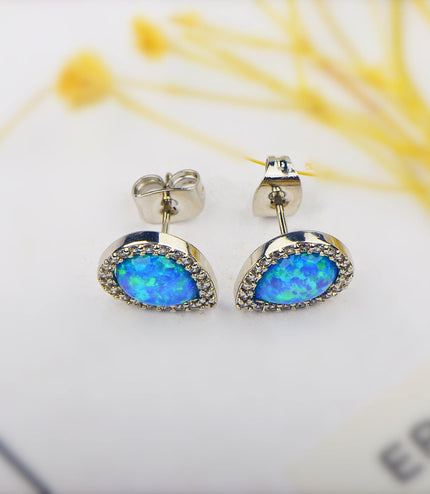 Drop Shape Blue Opal Earrings