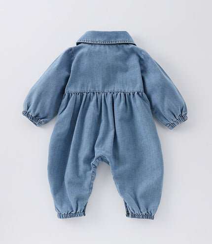 Cute Lapel Denim Rompers Jumpsuit