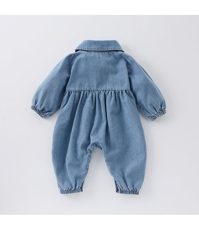 Cute Lapel Denim Rompers Jumpsuit