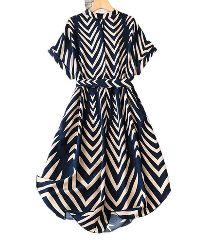 Elegant Vacation Style Springsummer Irregular Striped Midi Dress