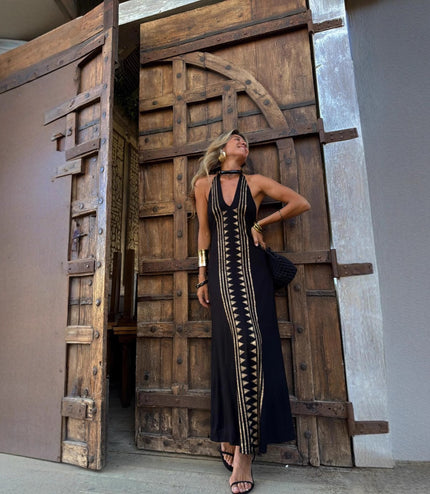 European And American Sleeveless Sling Neck Backless Dress Women