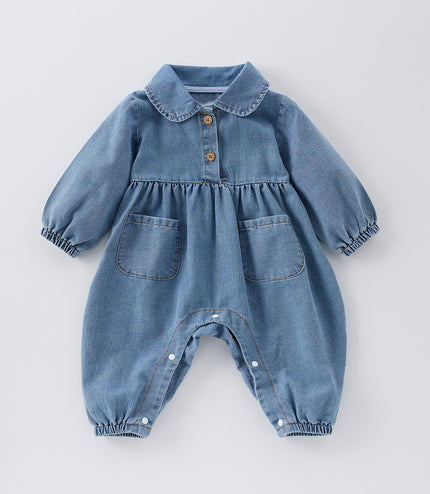 Cute Lapel Denim Rompers Jumpsuit