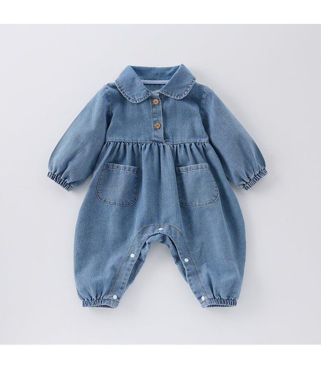 Cute Lapel Denim Rompers Jumpsuit