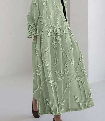 Flower Loose Round Neck Fashion Middle-sleeve Floral-print Dress