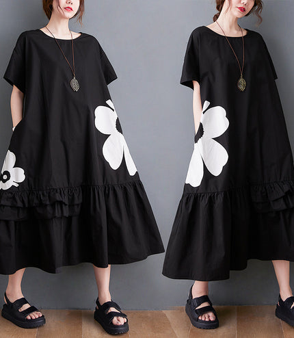Black Median To Long Design Print Dress Female