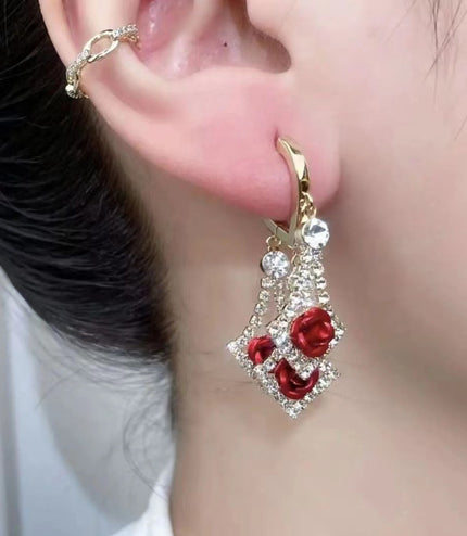 Elegant Diamond Rhinestone Lovely Rose Earrings