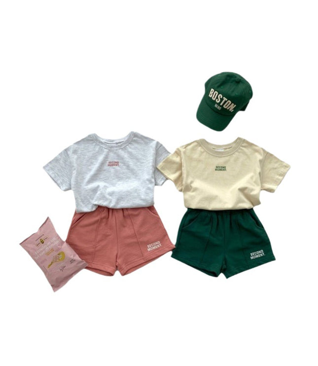 Boys And Girls Casual Thin Short-sleeved Shorts Two-piece Suit