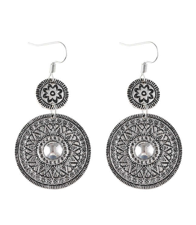 Retro Ethnic Style Round Printed Pendant Earrings