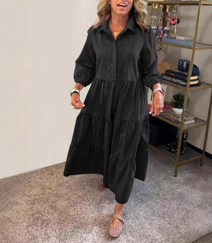 European And American Autumn And Winter Women's Casual Polo Collar Shirt Dress