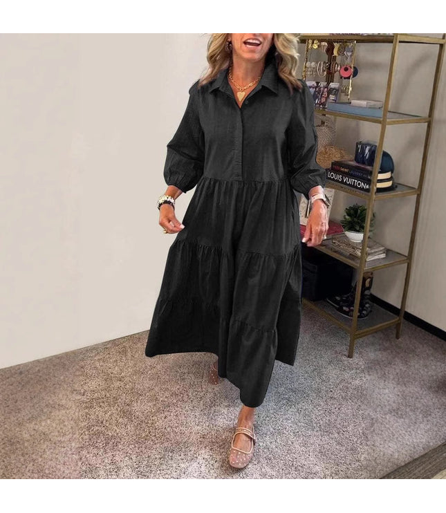 European And American Autumn And Winter Women's Casual Polo Collar Shirt Dress
