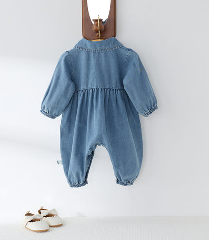 Cute Lapel Denim Rompers Jumpsuit