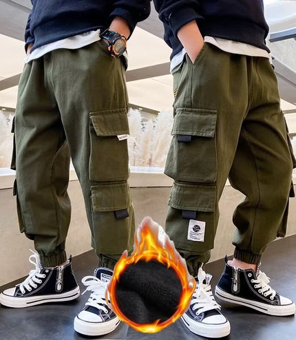 Men's Medium And Large Children's Multi-bag Fleece Ankle-tied Casual Working Pants Tide