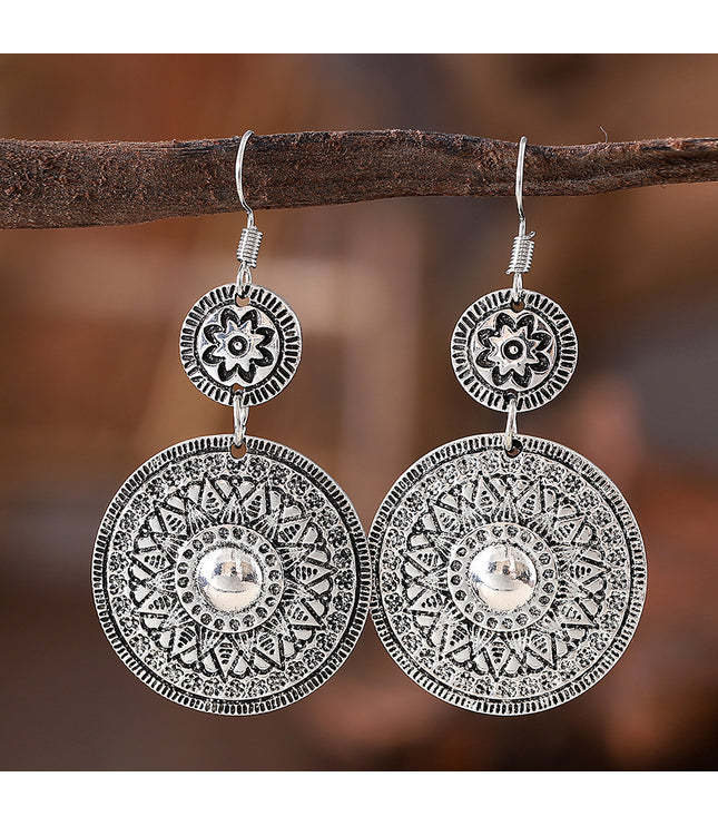 Retro Ethnic Style Round Printed Pendant Earrings