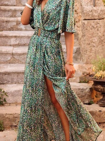 European And American Printing Temperament Short Sleeve Dress