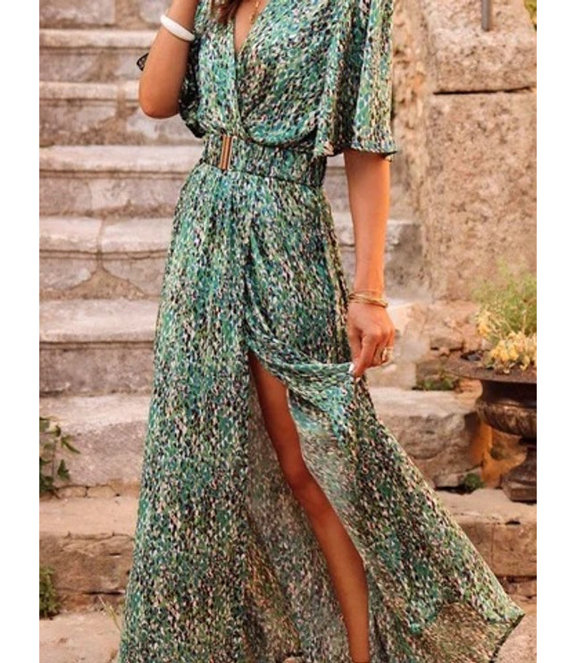 European And American Printing Temperament Short Sleeve Dress