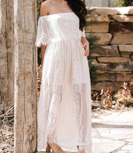 Fashion Off-shoulder Lace Embroidery Dress Women