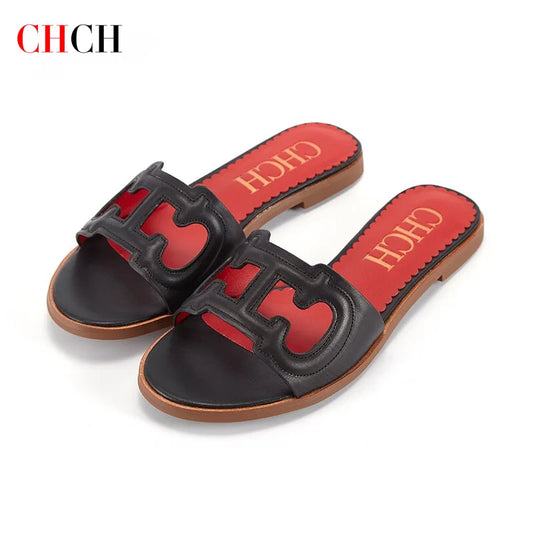 CHCH Women’s Simple Black Flat Slippers