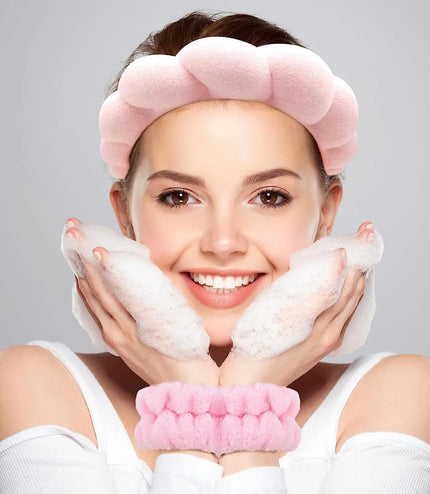3Pcs Makeup Sponge Spa Headband Puffy Sponge Sweet Hair Band Women