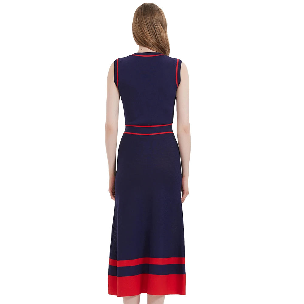 CHCH Women’s Sleeveless Navy Blue Knitted Maxi Dress