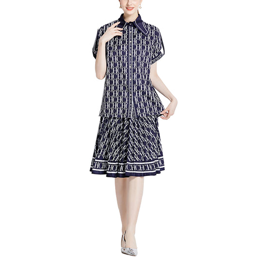 Short‑Sleeve Shirt &amp; Pleated A‑Line Skirt