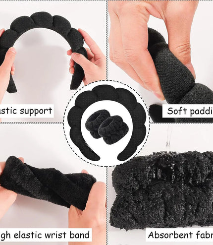 3Pcs Makeup Sponge Spa Headband Puffy Sponge Sweet Hair Band Women
