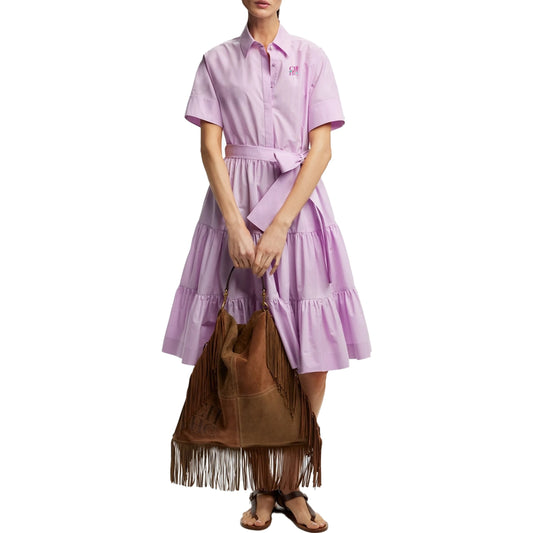 Women’s Short-Sleeve Lapel Bow-Belt A-Line Dress