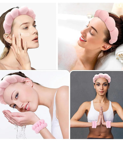 3Pcs Makeup Sponge Spa Headband Puffy Sponge Sweet Hair Band Women