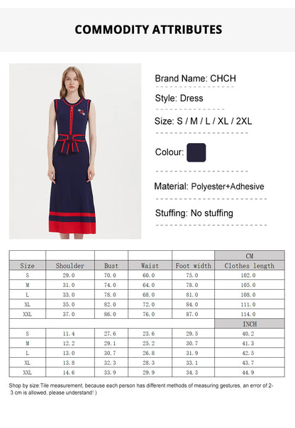 CHCH Women’s Sleeveless Navy Blue Knitted Maxi Dress
