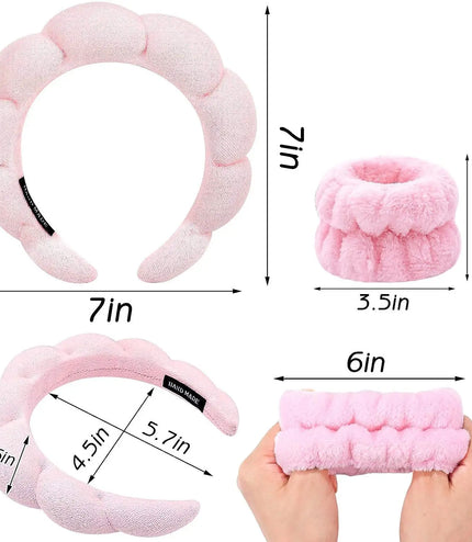 3Pcs Makeup Sponge Spa Headband Puffy Sponge Sweet Hair Band Women